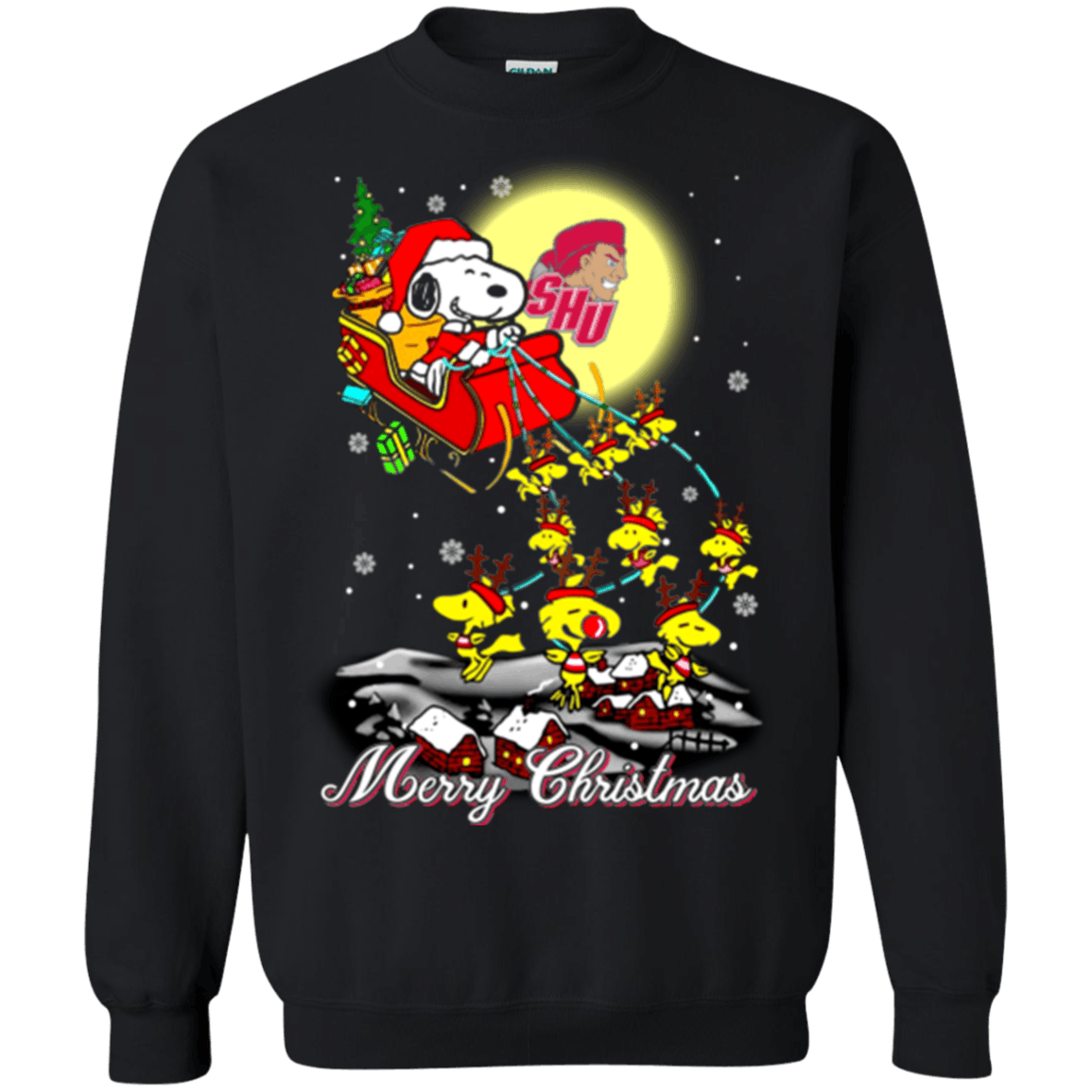 Amazing Shirt Sacred Heart Pioneers Ugly Christmas Sweater 2023S Santa Claus With Sleigh And Snoopy Sweatshirts