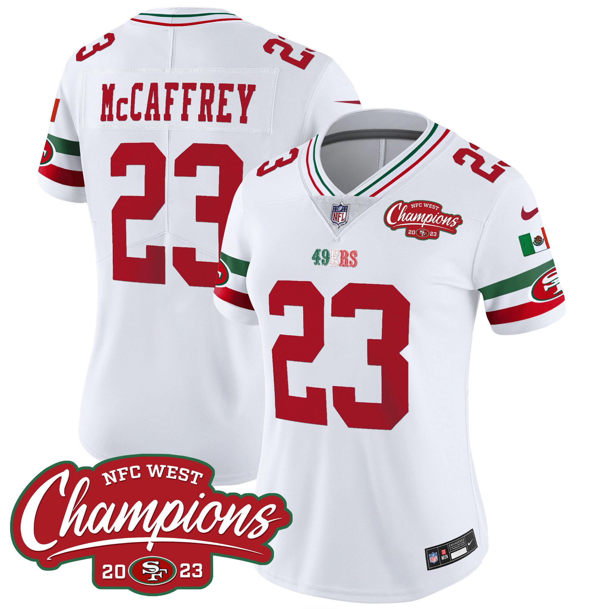 Women’S 49Ers Mexico 2023 Nfc West Champions Patch Vapor Jersey – All Stitched