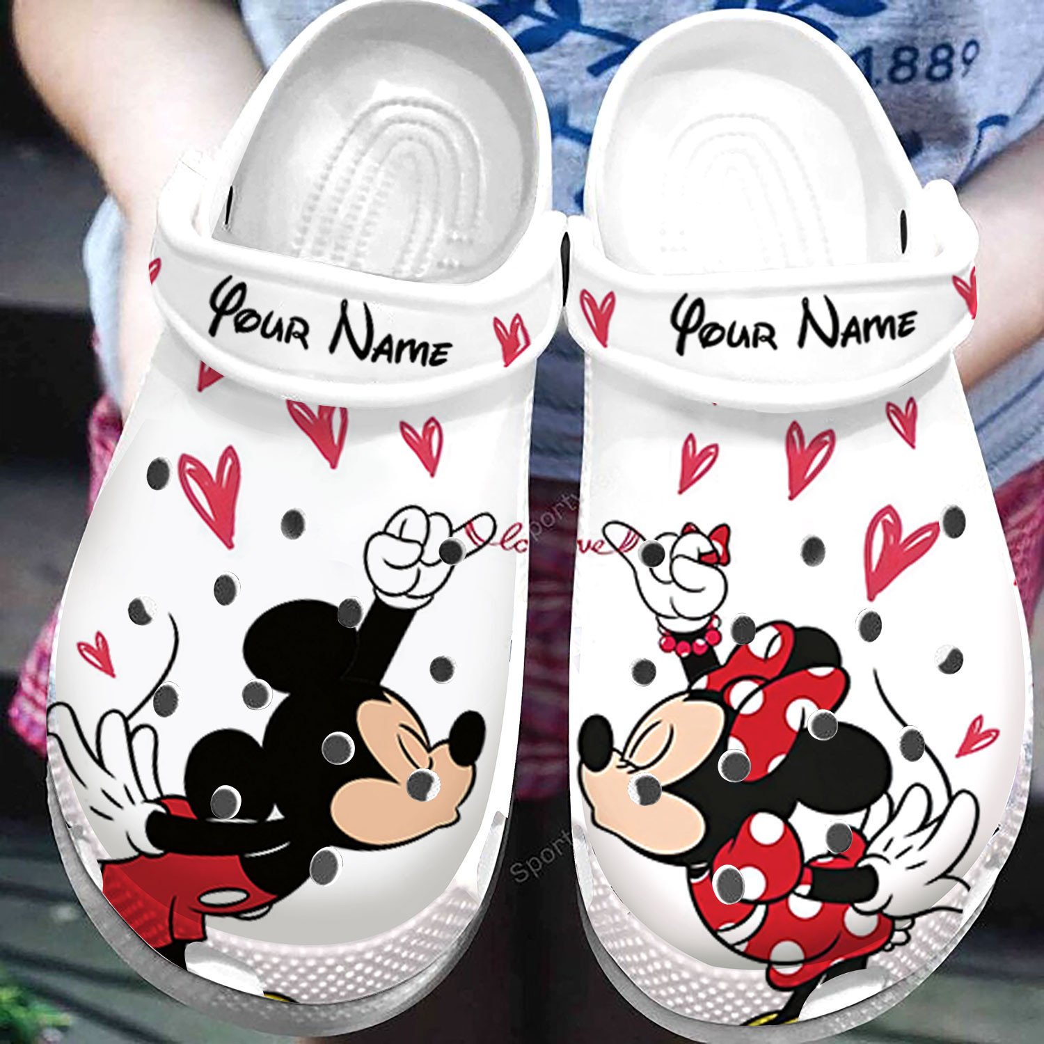 Custom Name Mick*Y & Minnie So Cute Love Couple White Clogs Shoes #171221H