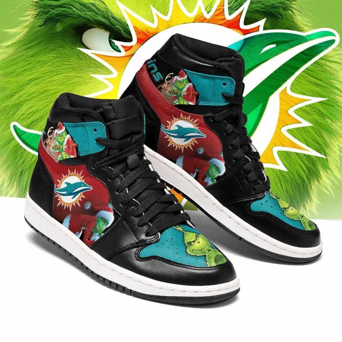 Stylish The Grinch Miami Dolphins Design Air Jordan 1 High Printing Shoes Sneaker