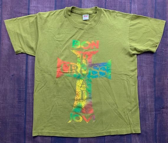 Vintage 90S Bon Jovi Cross Road Green Shirtarge Music Shirt