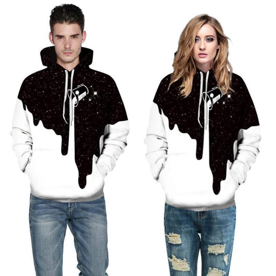 3D Print Hoodies – Black/White Galaxy Pattern Pullover Hoodie OTA001