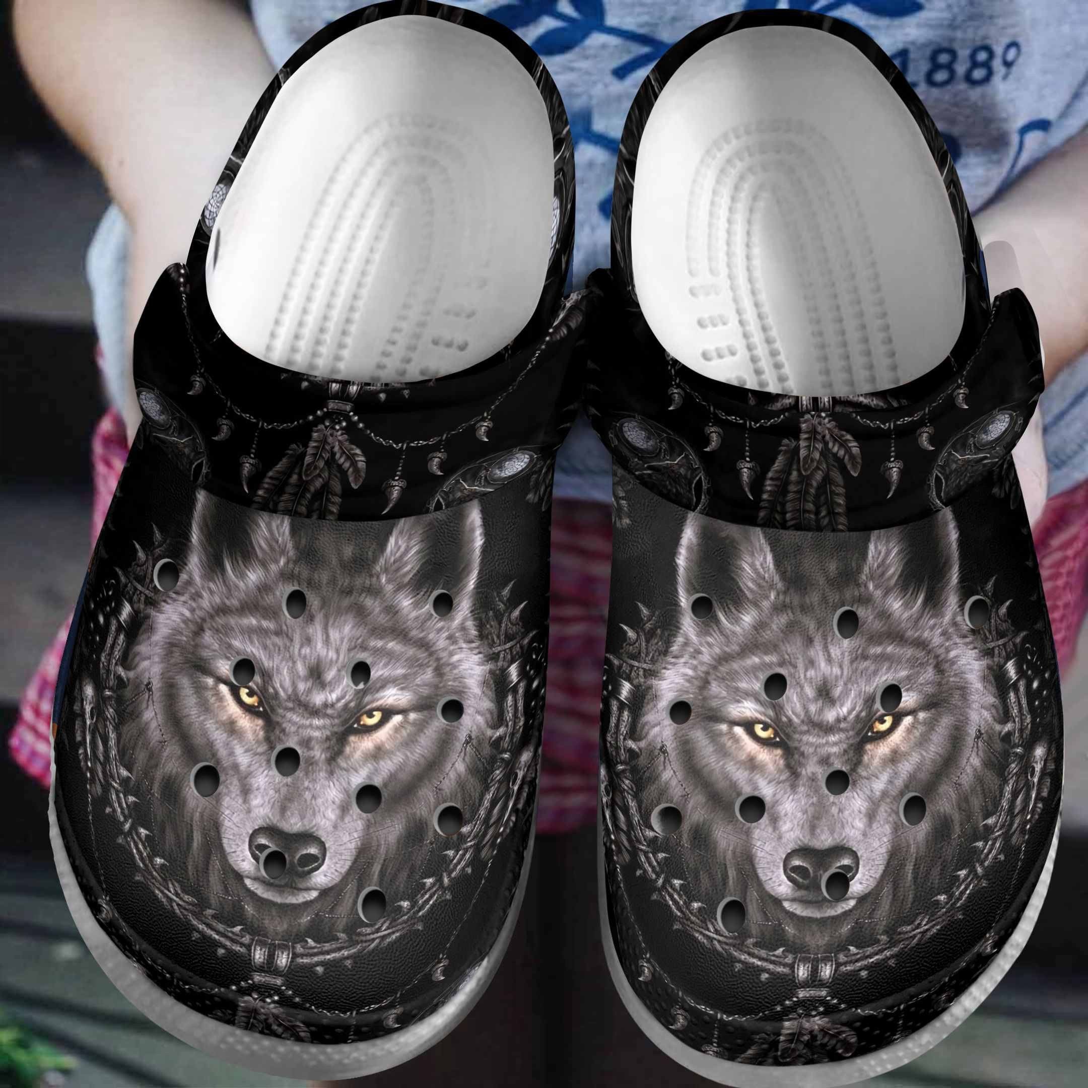 Angry Grey Wolf Shoes – Wolf In The Dark Crocs Clog Gifts For Birthday – Gigo Smart