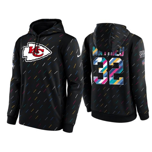 Men’S Kansas City Chiefs Tyrann Mathieu 2021 Crucial Catch Charcoal Therma Pullover Hoodie Kansas City Chiefs #32 Tyrann Mathieu Charcoal Hoodie