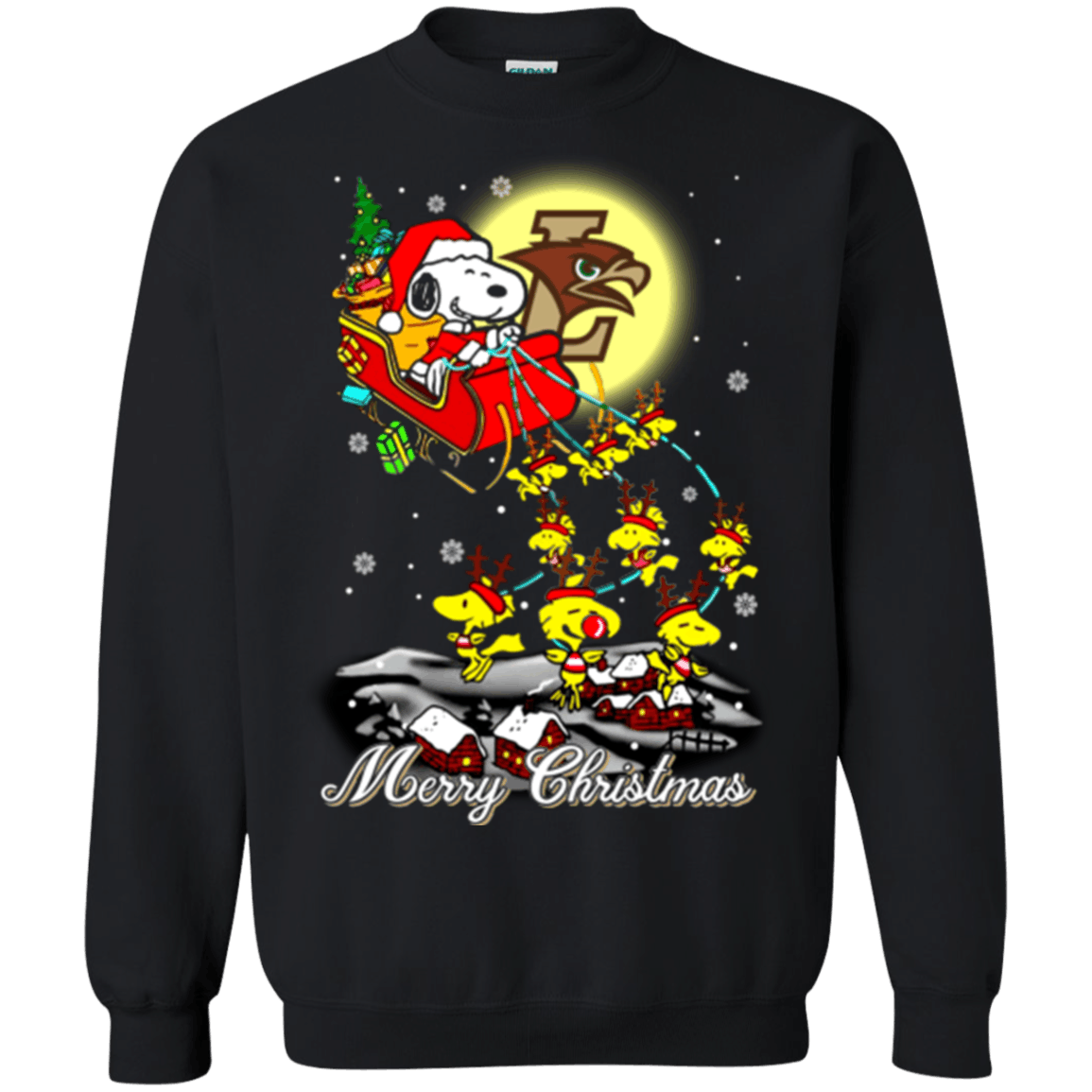 Awesome Lehigh Mountain Hawks Snoopy Ugly Christmas Sweater 2023S Santa Claus With Sleigh Sweatshirts
