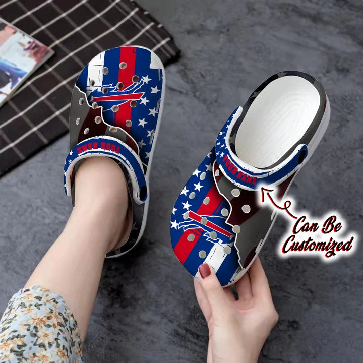 Bills Crocs – Personalized Buffalo Bills Team American Flag Line Clog Shoes