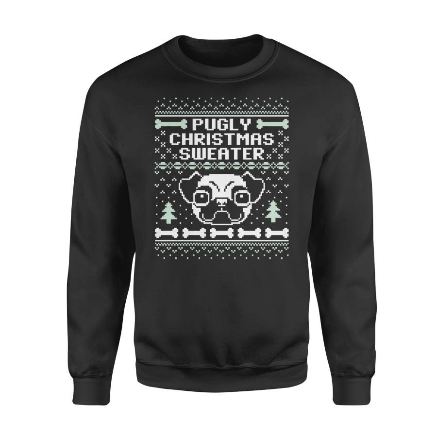 Christmas Gift Idea Pugly Christmas Sweater With Pine Trees And Snow – Standard Crew Neck Sweatshirt