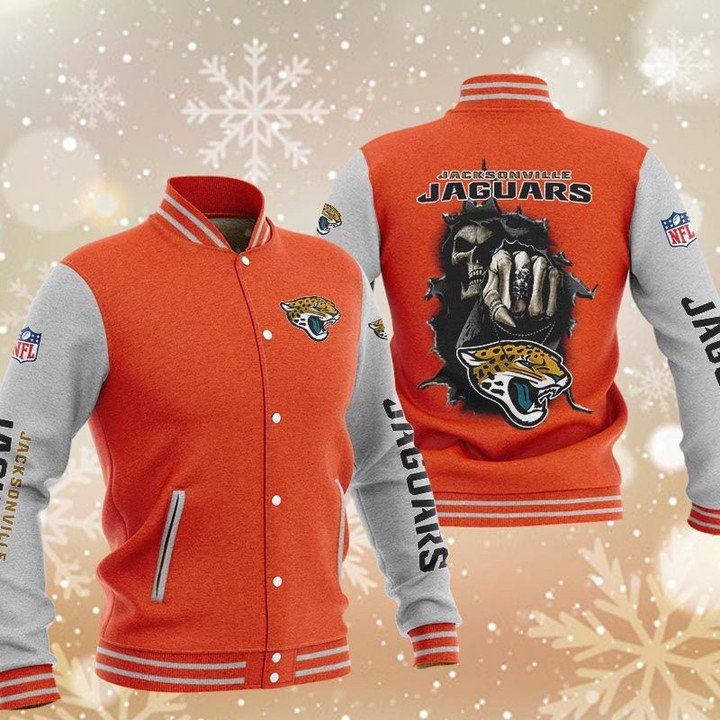 Jacksonville Jaguars Orange Skull Baseball Jacket