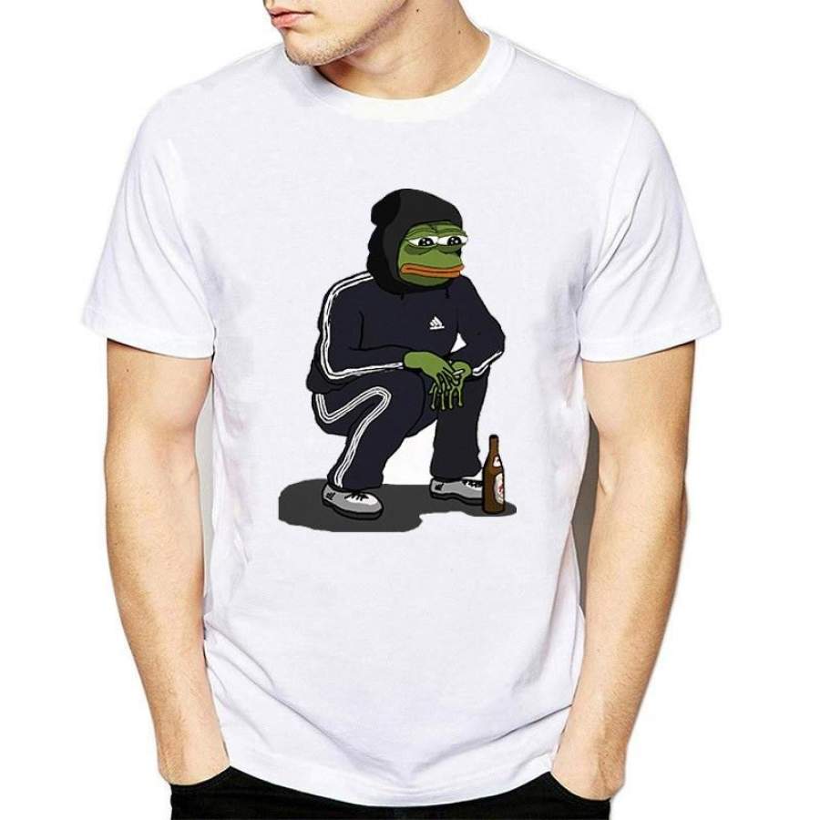 Unique and Top Quality Animal T Shirt Men Funny Pepe Frog T Shirt Cartoon Printed Casual T-shirt Comfort White Round Neck Tees Homme