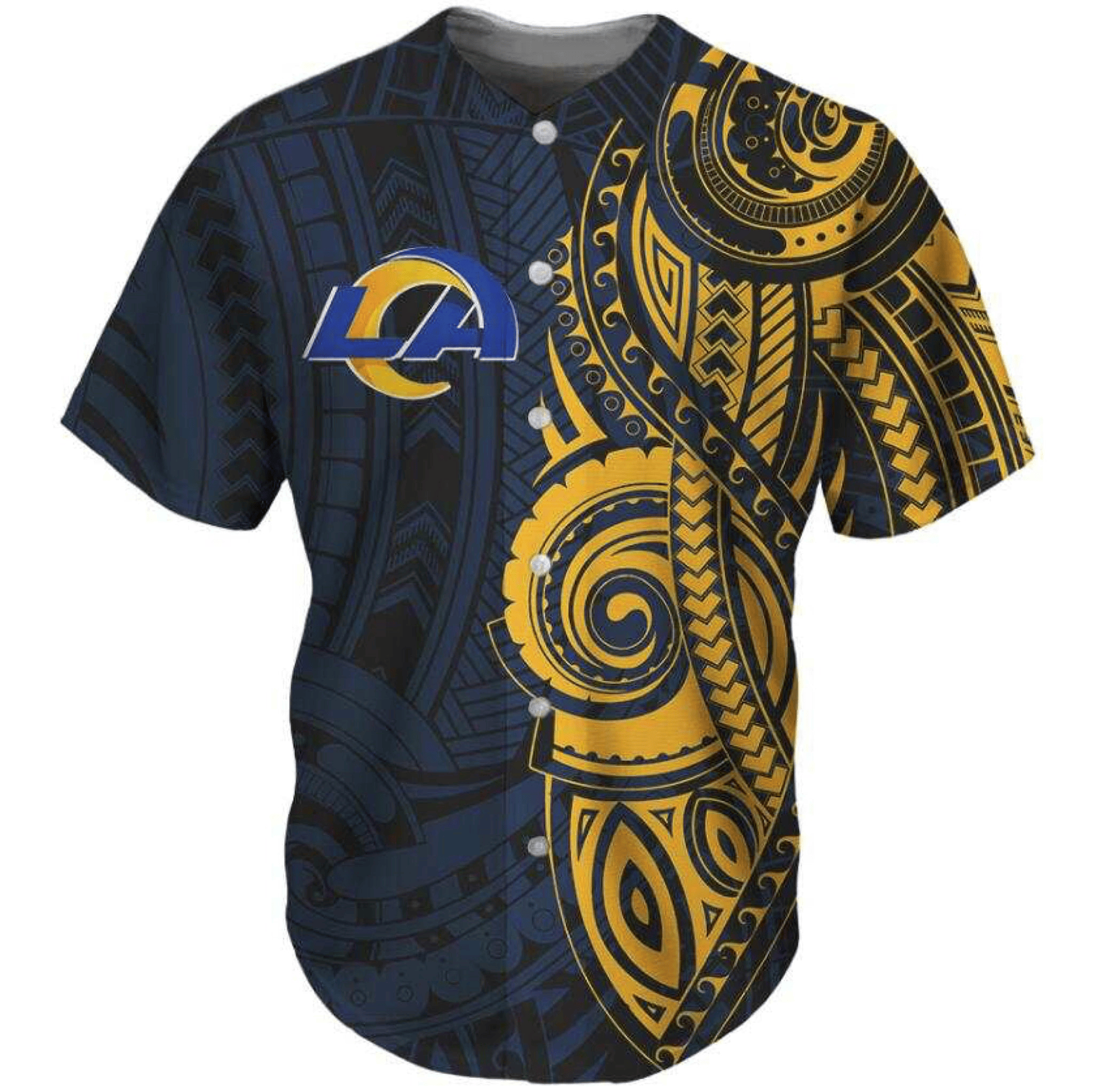 Los Angeles Rams Jersey American Football Los Angeles Rams Symbol Polynesian Pattern Yellow Blue Jersey Shirt Los Angeles Rams Baseball Jersey