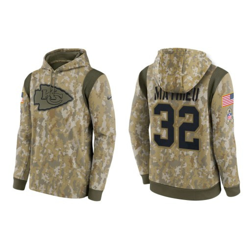 Tyrann Mathieu Kansas City Chiefs Camo 2021 Salute To Service Veterans Day Therma Pullover Hoodie