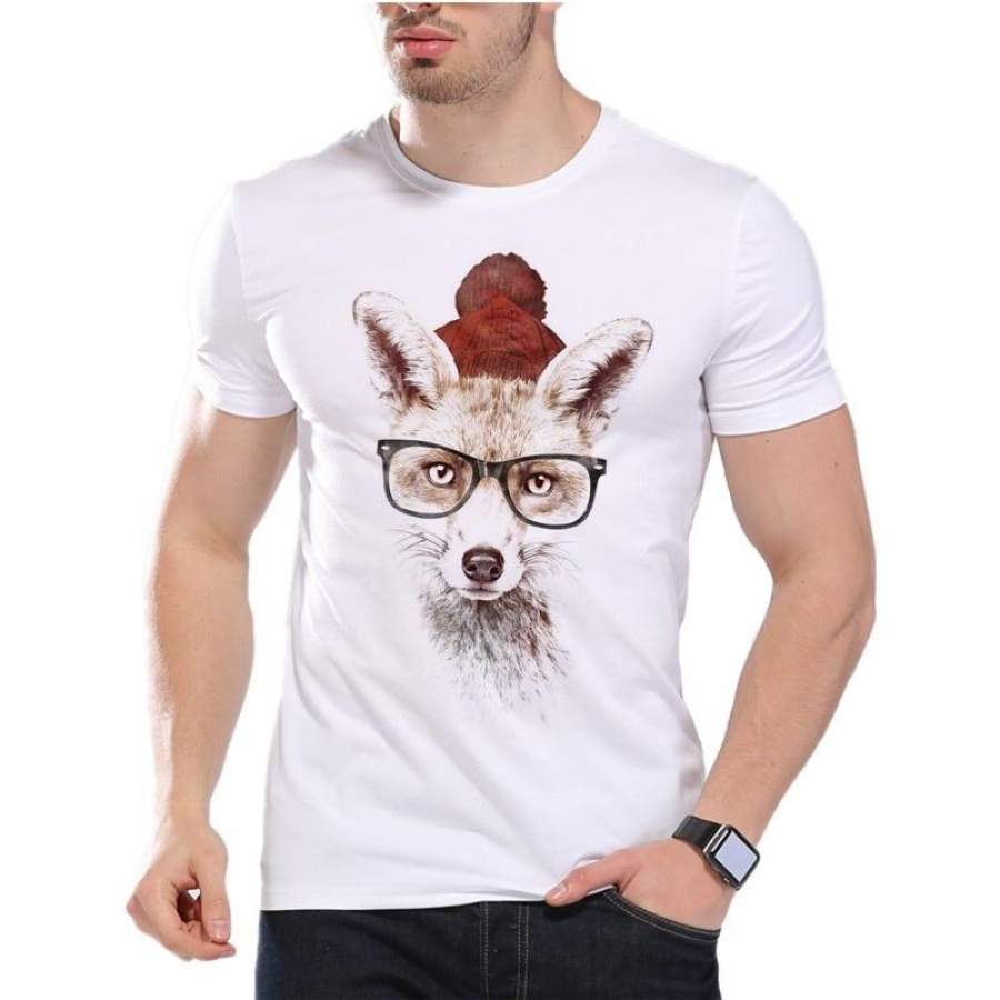 Unique and Top Quality Fashion Glasses Fox T Shirt Summer Men Animal T-shirt High Quality Harajuku Short Sleeve Tee Tops