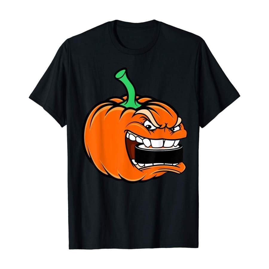 Pumpkin Eating Puck Halloween Hockey Costumes Gift T-Shirt Mens T Shirt