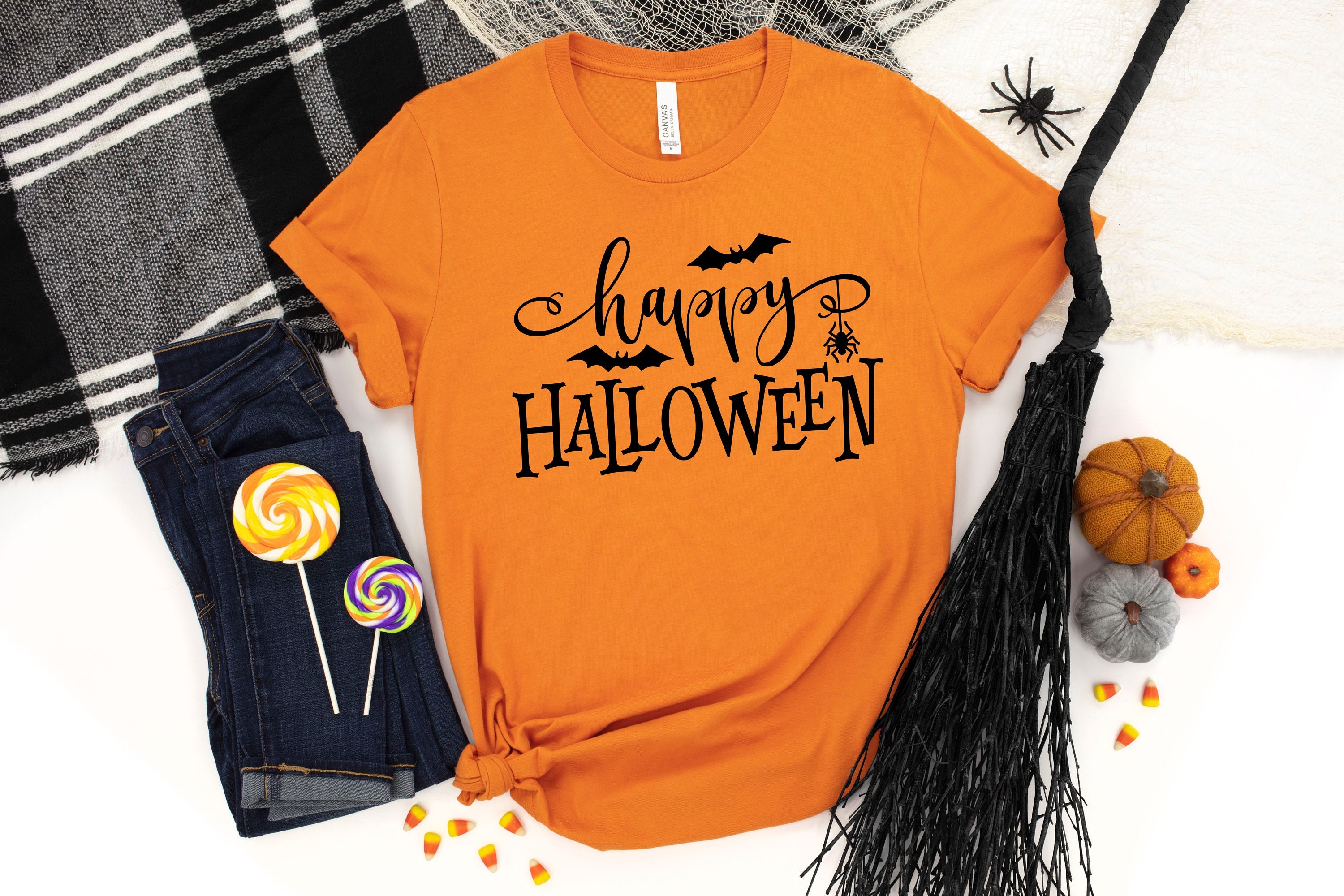 Happy Halloween Shirt, Halloween Shirt, Funny Halloween Shirt, Halloween Shirt with Hat, Halloween Gift, Cute Halloween Shirt, Spooky Shirt Designed By LightMyShirt