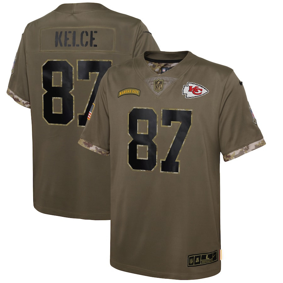 Travis Kelce Kansas City Chiefs 2022 Salute To Service Player Limited Jersey – Olive