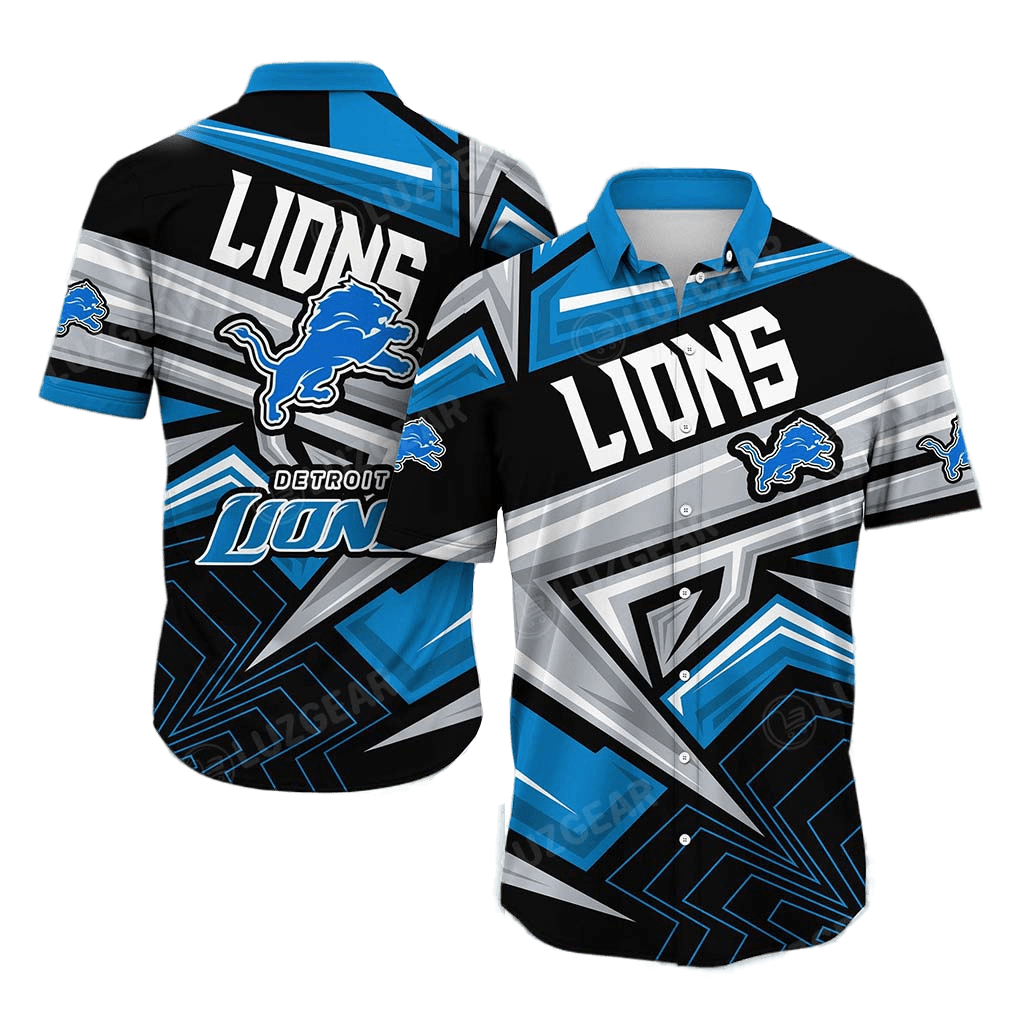 Detroit Lions Hawaiian Shirt American Football Team Detroit Lions Symbol Black Grey Blue Hawaii Shirt For Men Detroit Lions Aloha Shirt - Product by Prowallart Shop