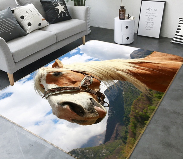 3D Blue Sky Horse Area Rug Home Decor