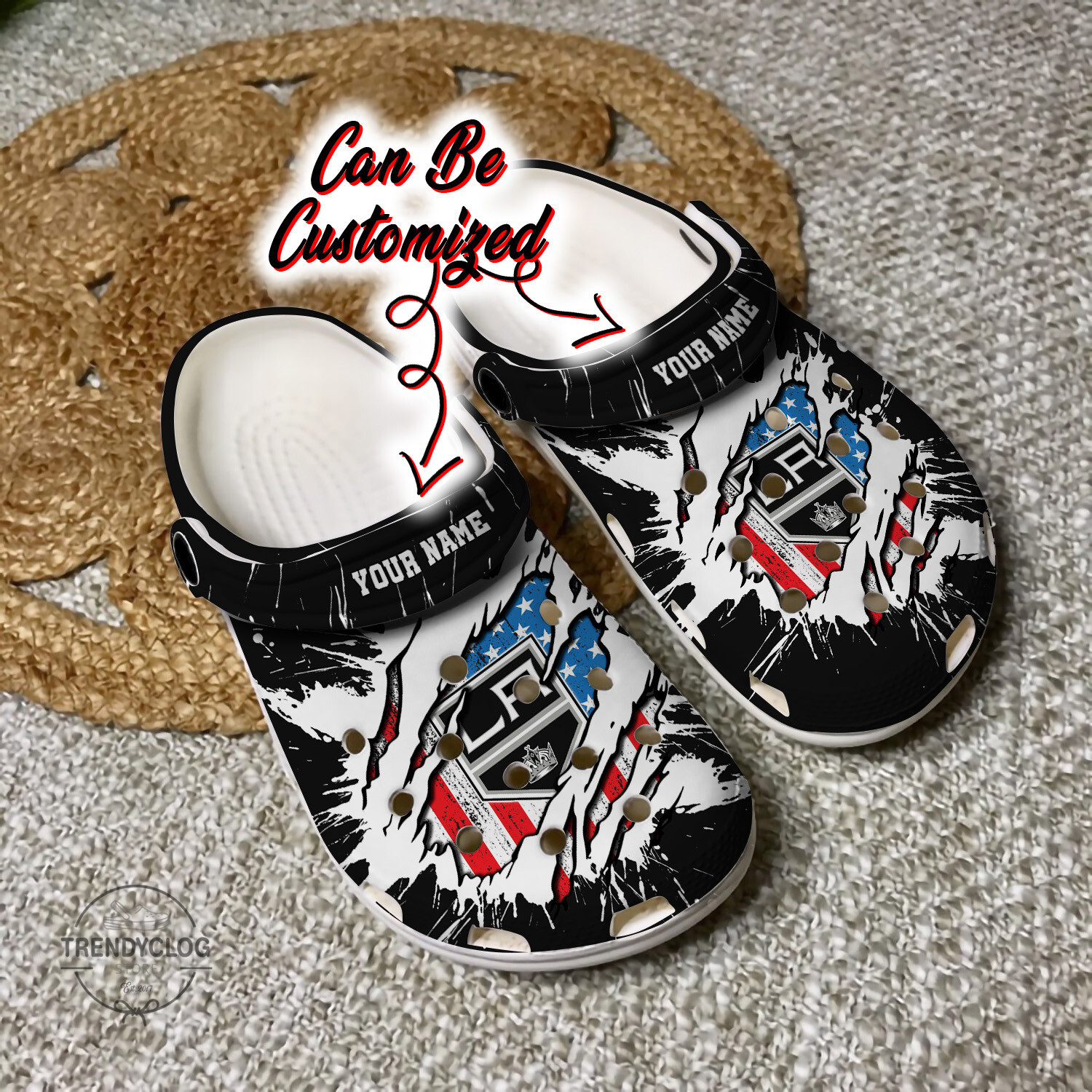 Kings Crocs – Personalized La Kings Hockey Ripped American Flag Clog Shoes