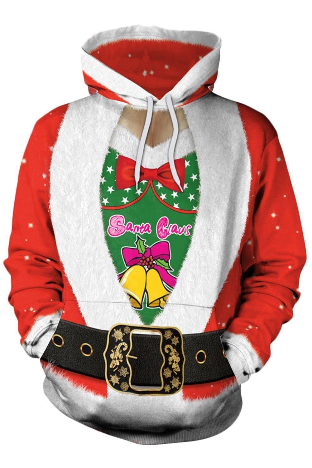 Women Christmas Sweatshirt Women Xmas Santa Print Hoodies Pullover With Pouch Pockets