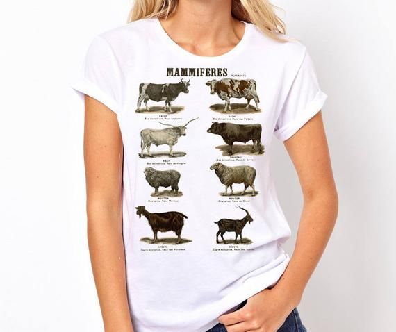 Cows T Shirt Vegan Gift Unique Tees For Farmer Animal T Shirt Agrarian Graphic Art T Shirt Sheep Goat Painting T Shirt Women Graphic Print