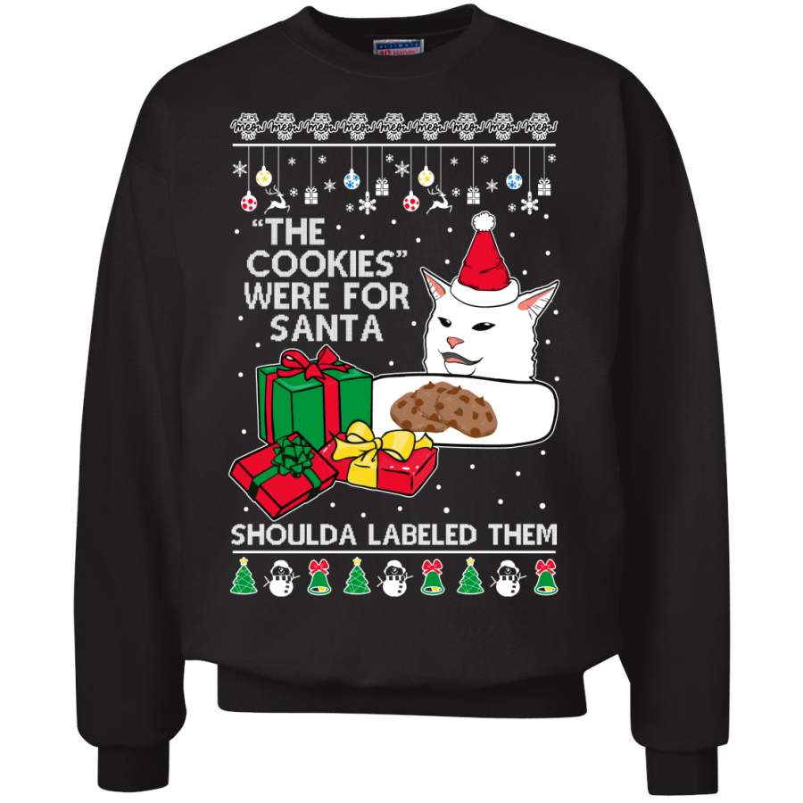 Cat Meme The Cookies Were For Santa Cute Xmas Meme Ugly Christmas Sweater Crewneck Graphic Sweatshirt