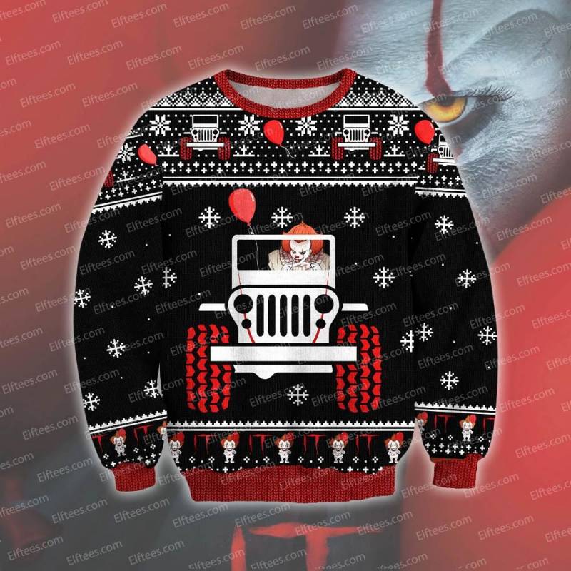 IT Jeep Horror Movie Knitting Pattern 3D Print Ugly Christmas Sweater – IT01