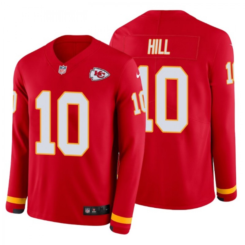 Tyreek Hill #10 Kansas City Chiefs Therma Long Sleeve Red Jersey – All Stitched, Embroidery