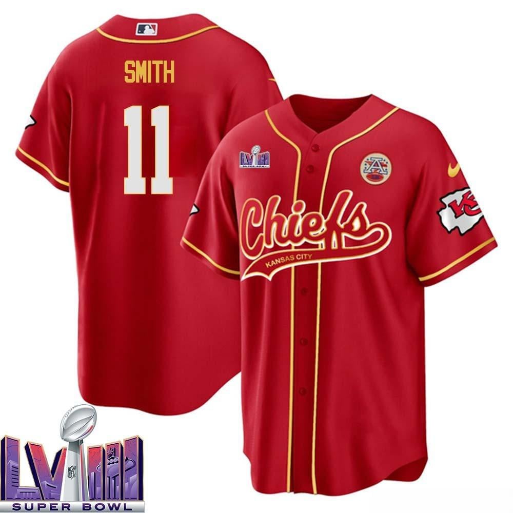 Alex Smith 11 Kansas City Chiefs Super Bowl Lviii Baseball Men Jersey – Red