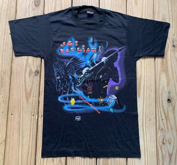 Vintage 90S Joe Satriani Black 1990 Tour Deadstock Mall Rock Guitar Band Shirt