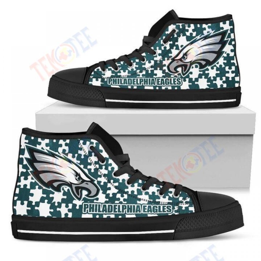 Mens Womens Puzzle Logo With Philadelphia Eagles High Top Shoes TMT454