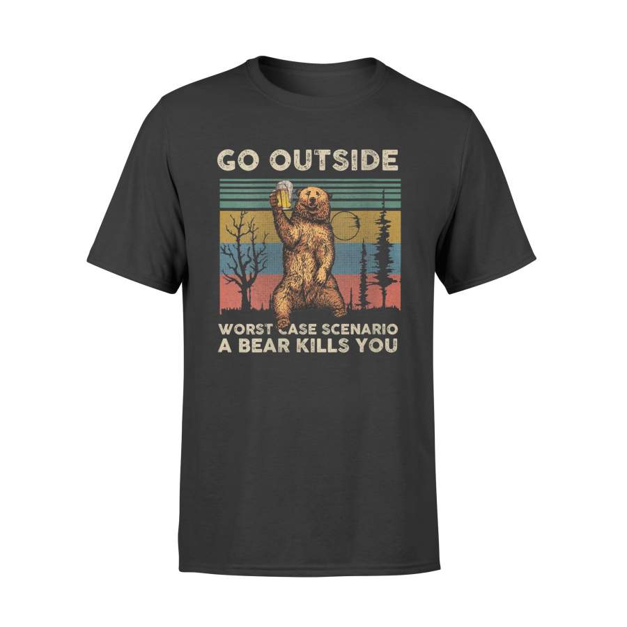 Camping Go Outside Worst Case Scenario A Bear Kills You Beer Vintage – Standard T-shirt