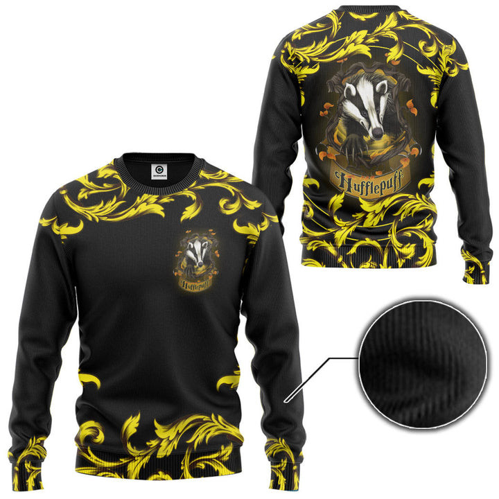 Harry Potter Hufflepuff House Logo Paisley Pattern Ugly Christmas Sweater – All Over Print 3D Sweater