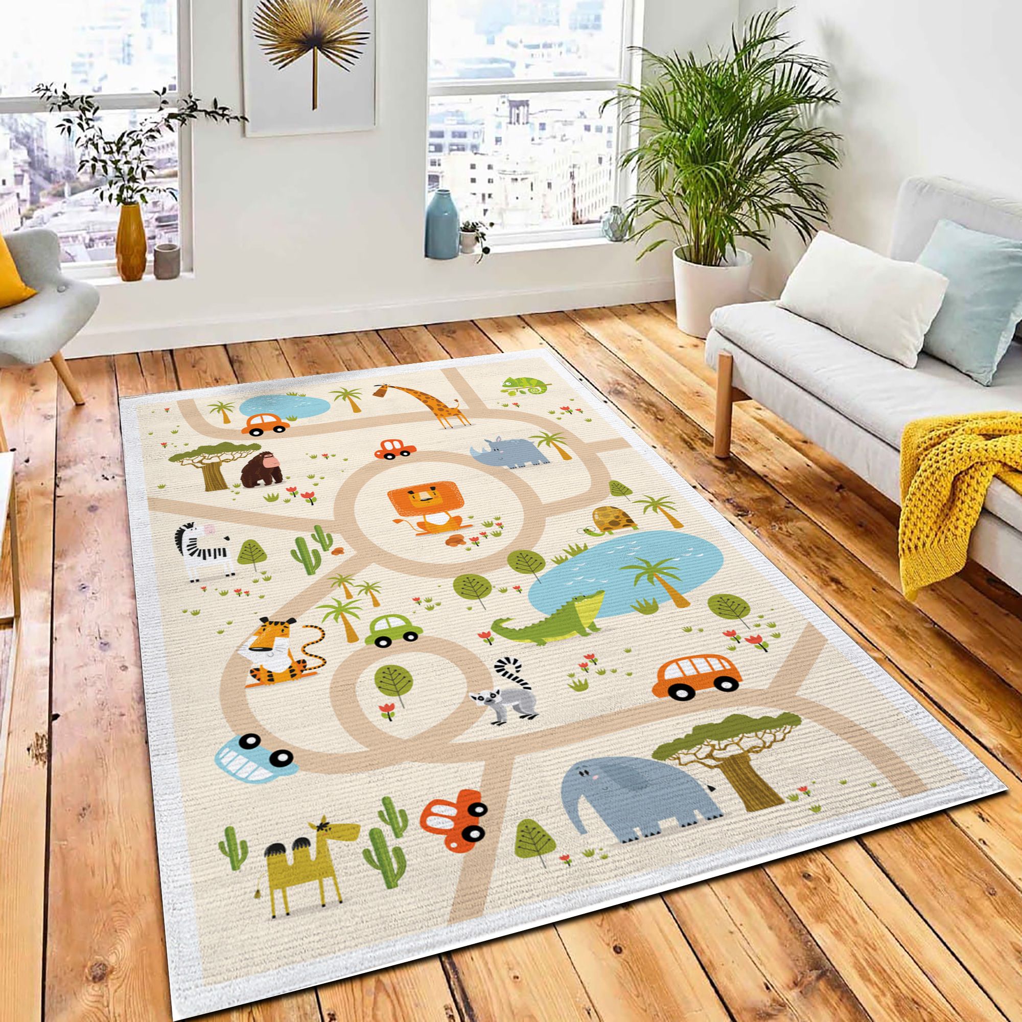 Vector Tropical Maze Animals Safari Rug Kids Rug Home Decor