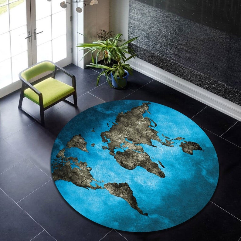 World Map Pattern, World Map Pattern Rug, Round Rug, Popular Rug, Living Room, Home Decor, Line Pattern Round Rug Map Pattern Rug