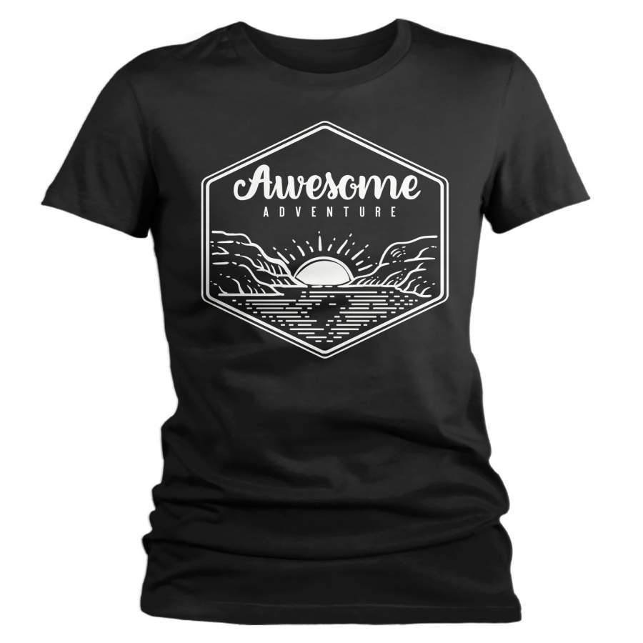 Women’s Awesome Adventure Shirt Mountains T-Shirt Lake Sunrise Camping Vintage Wanderlust T Shirt