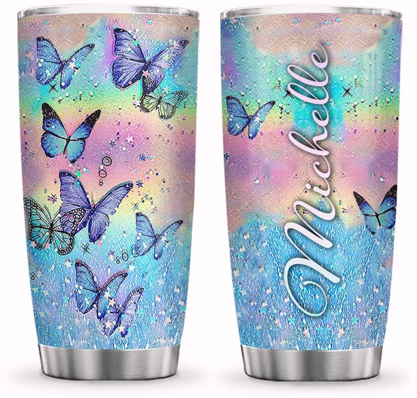 20Oz Personalized Name Butterfly Hologram Inspiration Motivation Tumbler Cup With Lid, Double Wall Vacuum Sporty Thermos Insulated Travel Coffee Mug – Dnm0603005Z