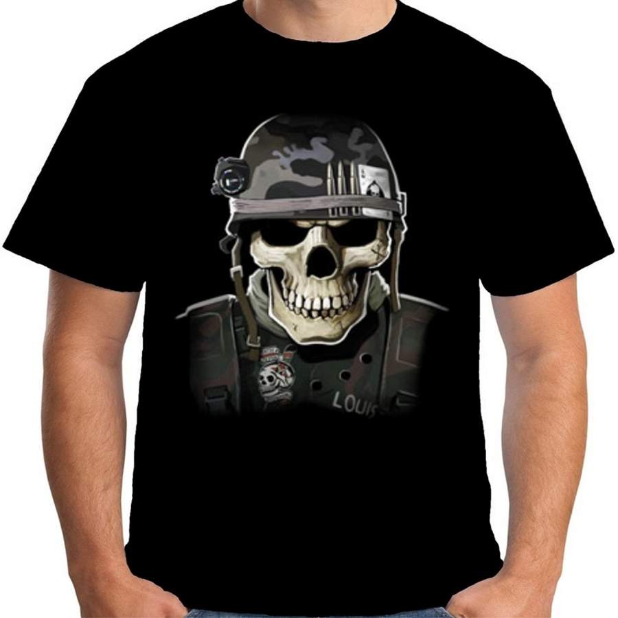 Mens Military Army Soldier Skull Short Sleeve T-Shirt