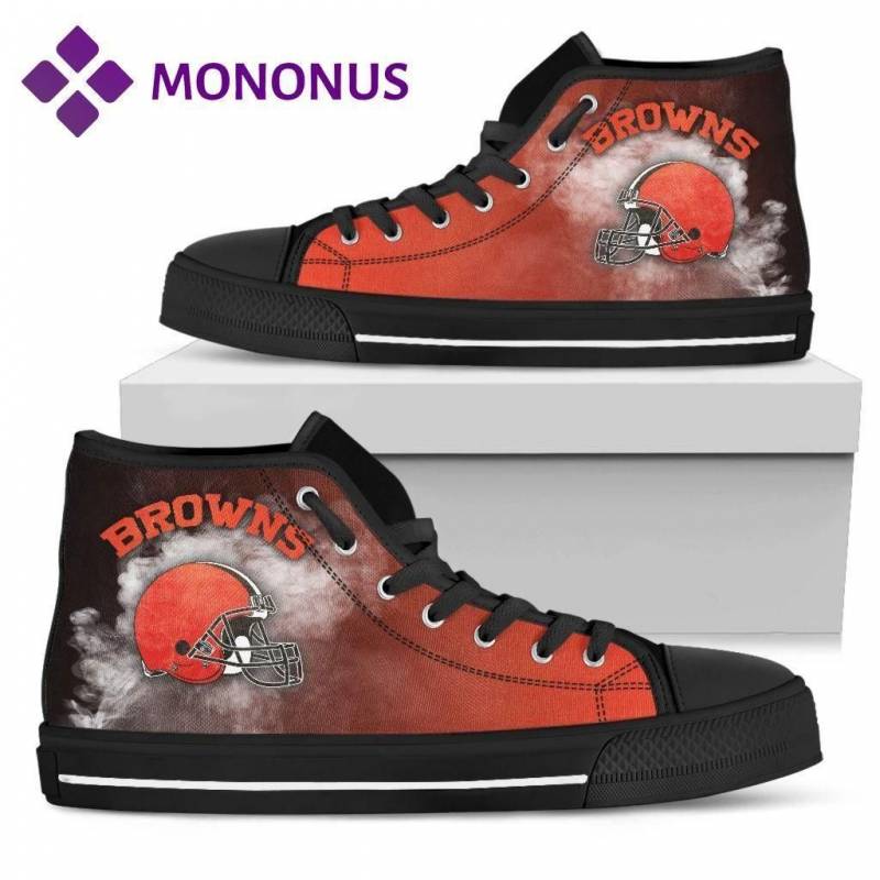 White Smoke Vintage Cleveland Browns High Top Shoes Black