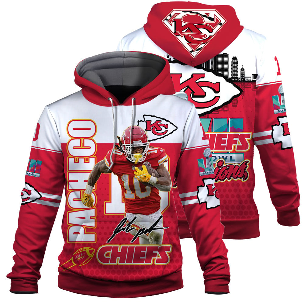 Isiah Pacheco Kansas City Chiefs Super Bowl Champions Print 3D Red White Hoodie