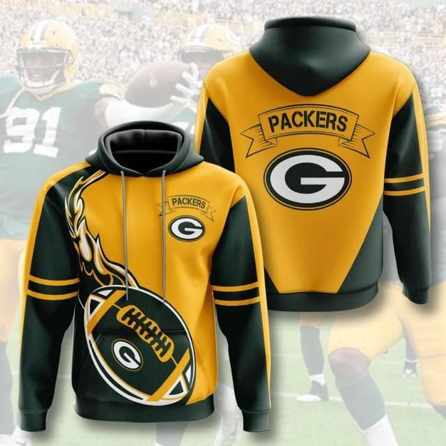 Green Bay Packers Flame Ball 3 Unisex 3D Hoodie Gift For Fans