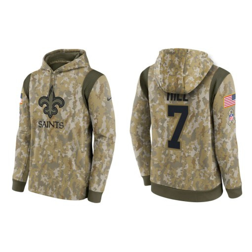 Taysom Hill New Orleans Saints Camo 2021 Salute To Service Veterans Day Therma Pullover Hoodie