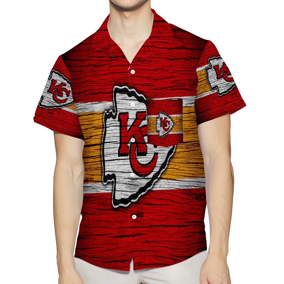 Kansas City Chiefs Wooden V2 Texture 3D All Over Print Summer Beach Hawaiian Shirt With Pocket