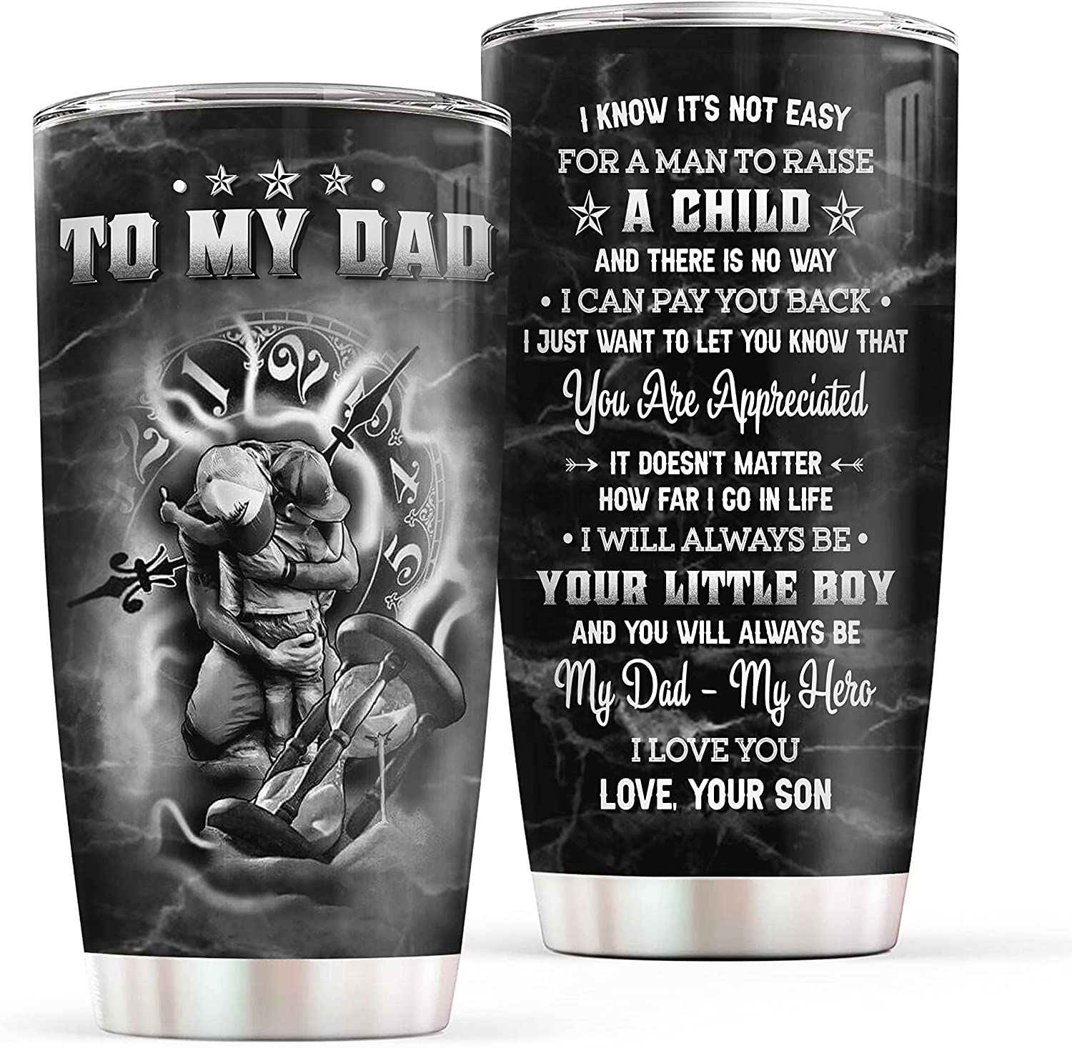 Dad Gift From Son Insulated Travel Mug – 20Oz My Hero My Dad Stainless Steel Tumbler Cup With Lid – Gifts For Dad On Father’S Day, Birthday, Christmas, Valentine’S Day