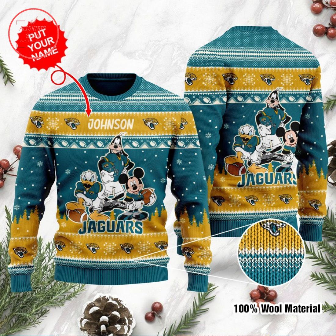 Disney Christmas Sweater, Jacksonville Jaguars Custom Name Ugly Xmas Sweater 3D, Presents For Christmas