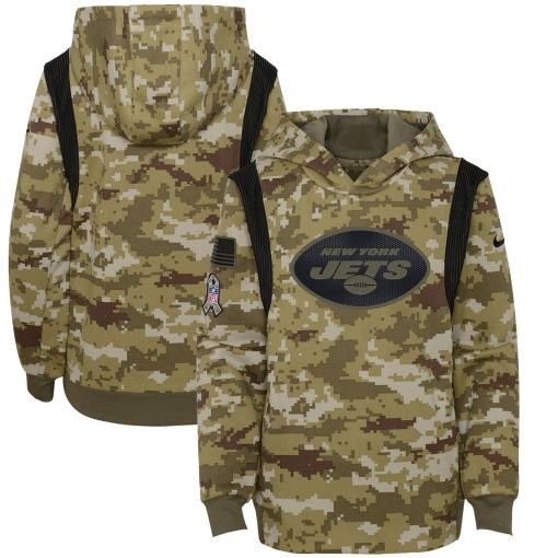 New York Jets Youth 2021 Salute To Service Therma Performance Pullover Hoodie – Olive