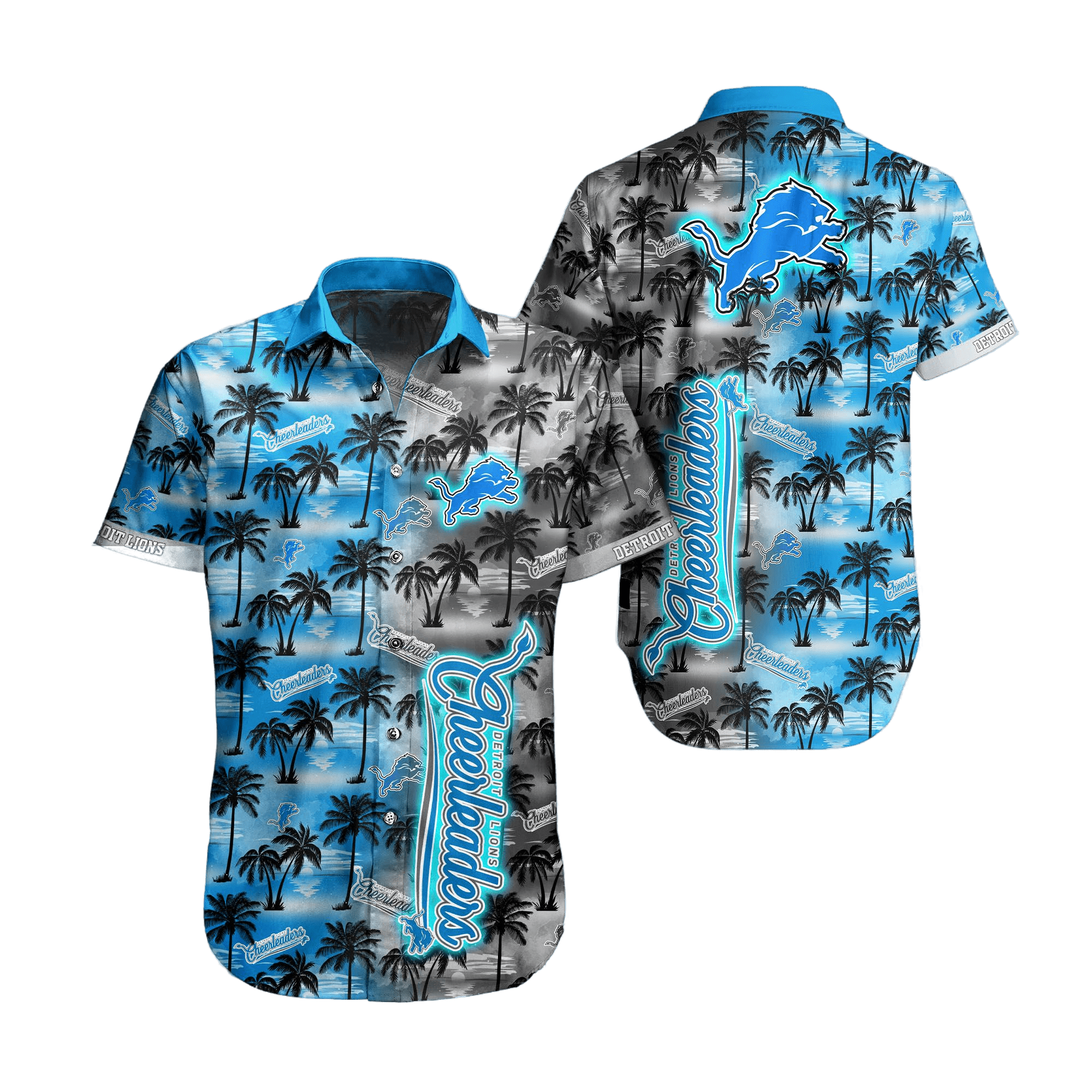 Detroit Lions Hawaiian Shirt Detroit Lions Cheerleaders Palm Trees Black Blue Hawaii Shirt For Men Women Detroit Lions Aloha Shirt - Product by Prowallart Shop