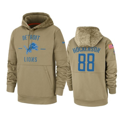 Detroit Lions T.J. Hockenson Tan 2019 Salute To Service Sideline Therma Pullover Hoodie