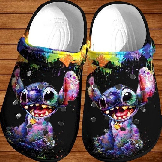 Stitch 3D Corlorful Crocs Classic Clogs Shoes In Black