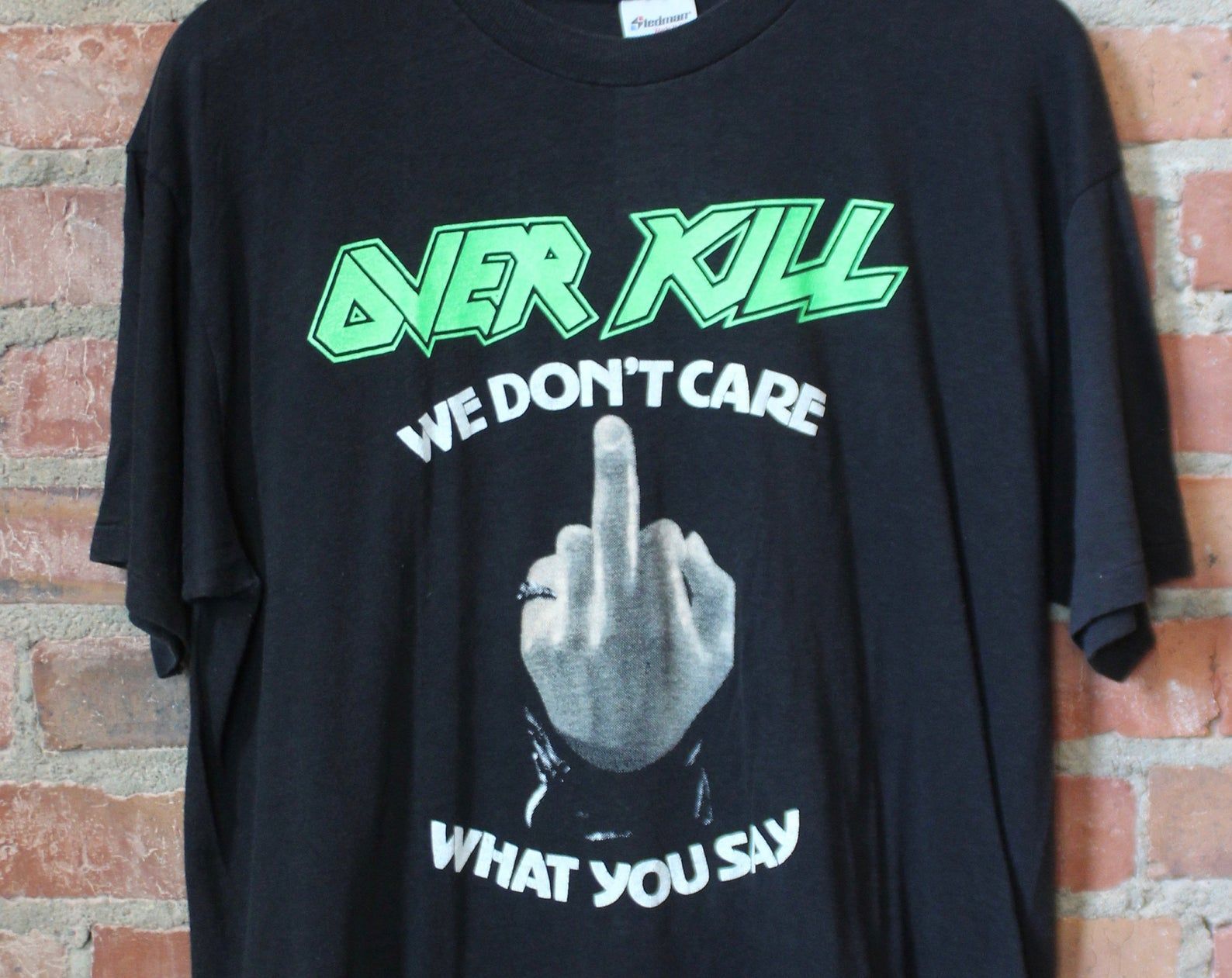 Vintage Overkill Concert T Shirt We Don’t Care What You Say 1988 Black 80s Metal Testat Anthrax Kreator