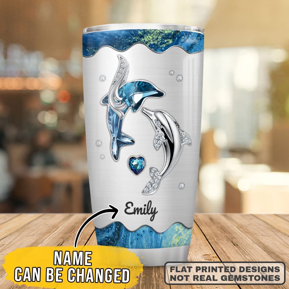 Personalized Dolphin Tumbler Cup With Lid 20Oz 30Oz Custom Name Animal Stainless Steel Double Wall Vacuum Insulated Tumblers Coffee Travel Mug